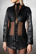 Load image into Gallery viewer, Black Vegan Leather Corset Blazer With Mesh Detail