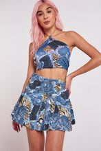 Load image into Gallery viewer, Patchwork Denim Printed Chain Halterneck Top
